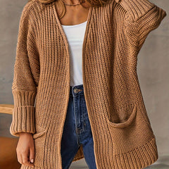  Solid Chunky Long Sleeve Open Front Cardigan