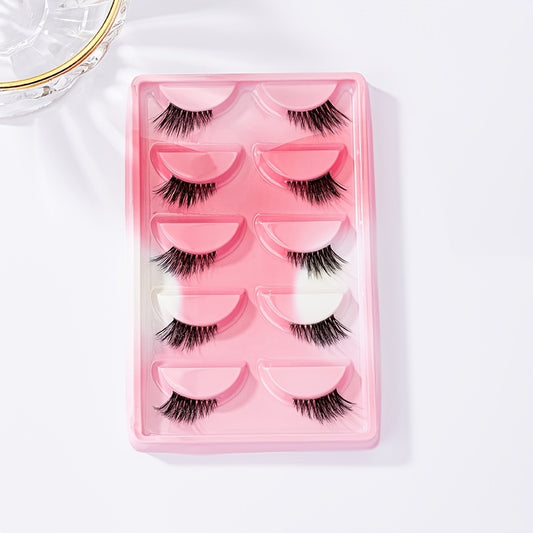 5 Pairs Winged End Eye Elongated Eyelashes Clear Band Half False Eyelashes 13mm
