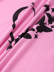 Butterfly Print Pajama Set Crew Neck Top & Pants Women's Sleepwear