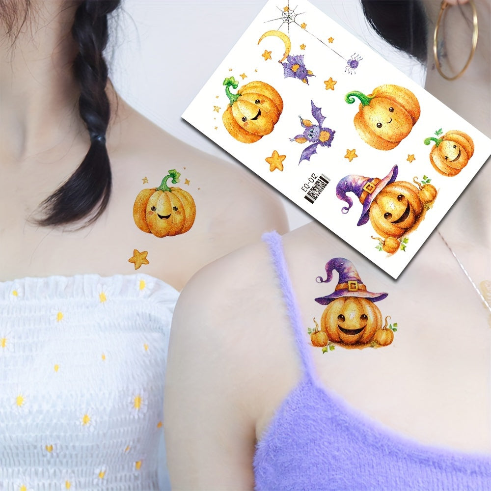 10 Glitter Halloween Tattoos Pumpkin Head Ghost Party Decoration Stickers