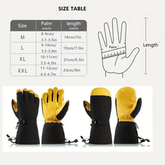 Cowhide Leather Winter Skiing Gloves Warm Thickened Gloves