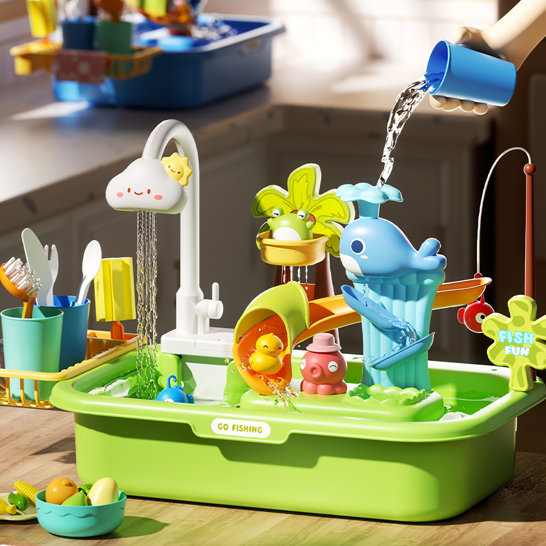 Kids' Playset with Dishwasher & Water Bath Pretend Toy