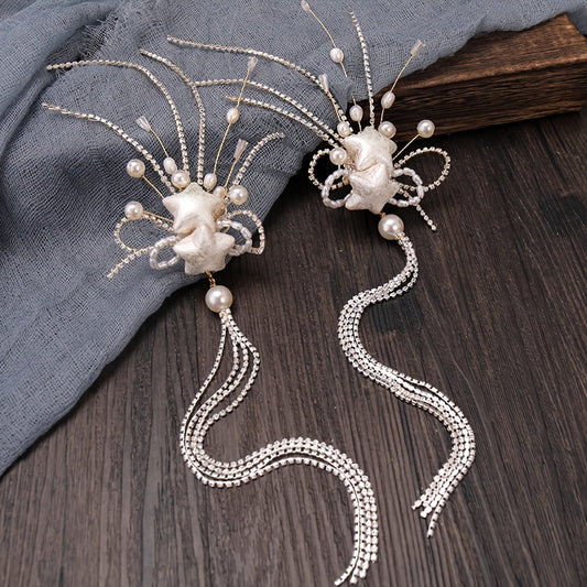 Tassel Faux Pearl Hair Clips 2pcs 1pair Headwear Bridal Party Styling