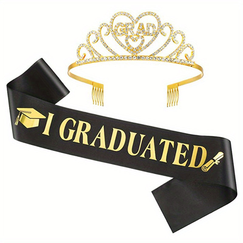 Graduation Party Crown Shoulder Strap Ribbon Golden Letter