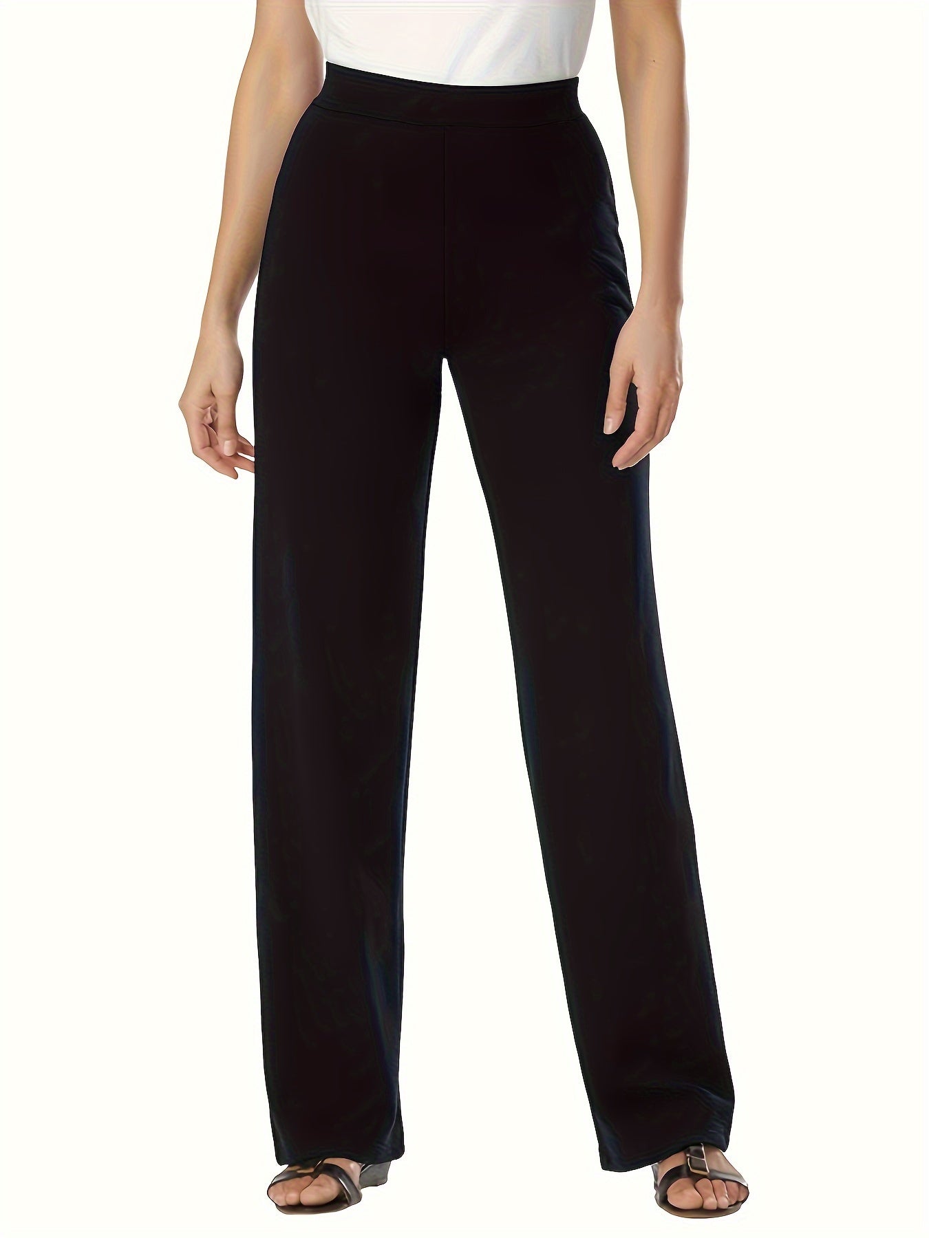  Solid High Rise Straight Leg Trousers