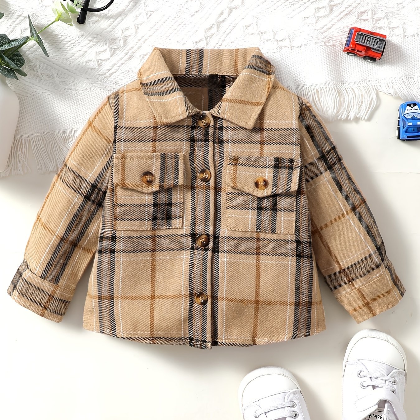 Boy Plaid Shirt Romper Flannel Long Sleeve Oversized Tops Button Down