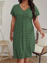  Casual Dress Women's Plus Allover Ditsy Print V Neck Dress