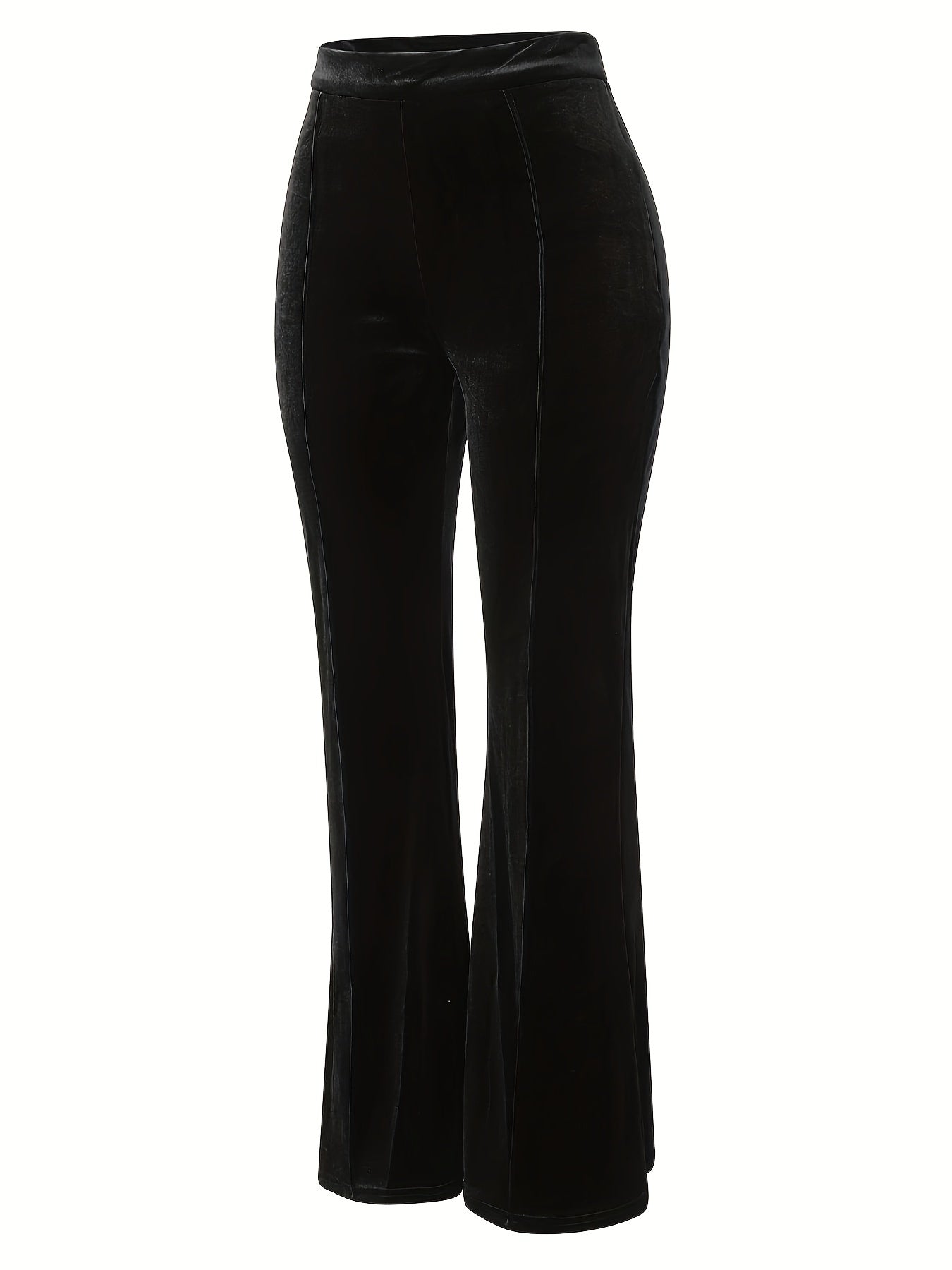  Solid Velvet High Rise Flared Leg Trousers