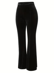  Solid Velvet High Rise Flared Leg Trousers