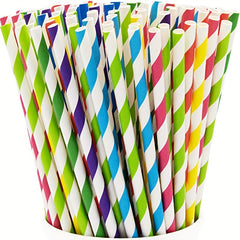 100Pcs Biodegradable Paper Straws Eco Friendly Colorful Stripes Straw