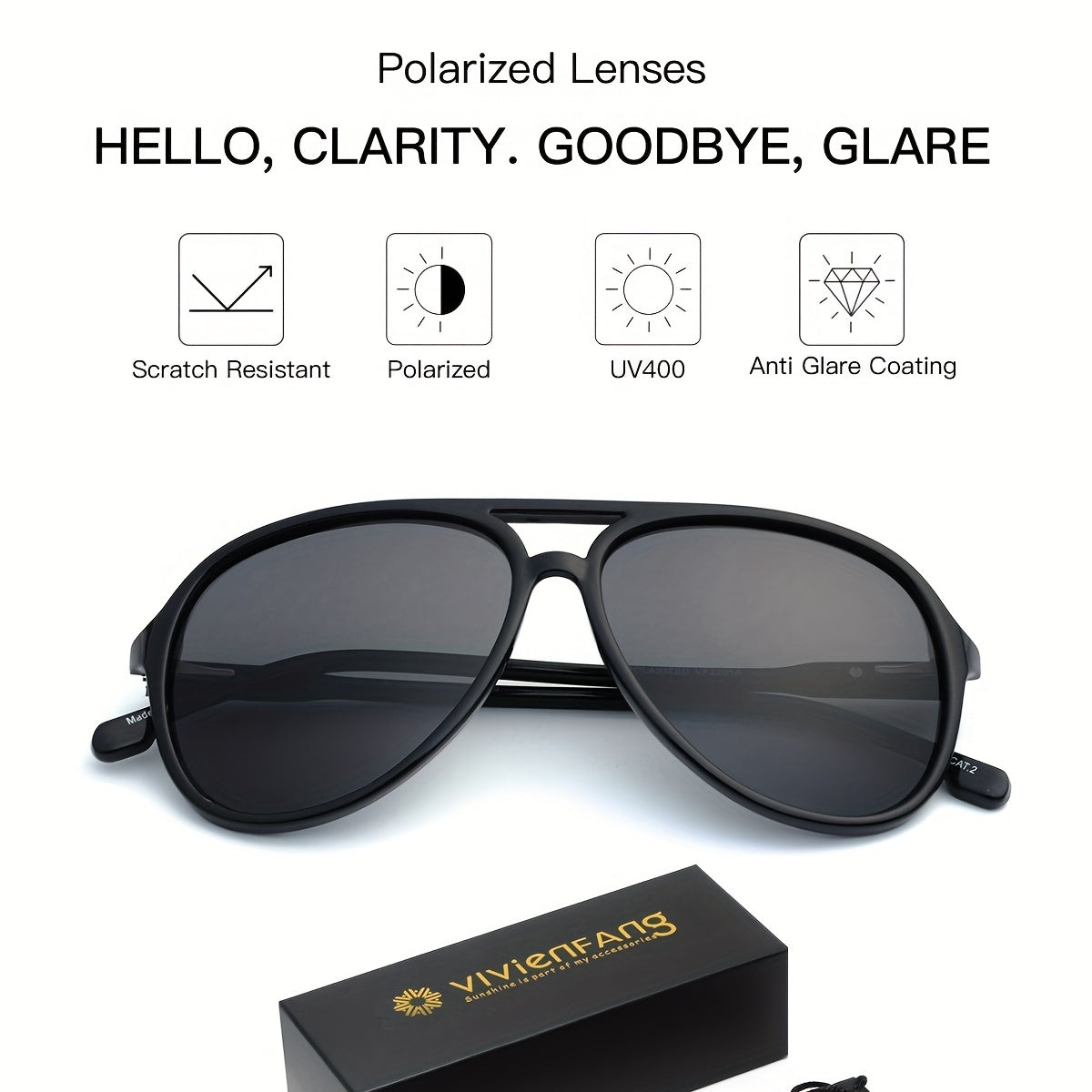 VIVIENFANG Aviator Sunglasses Polarized UV Protection Sun Glasses VF2201A