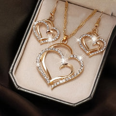 French Romantic Style Jewelry Set - Heart Earrings & Necklace