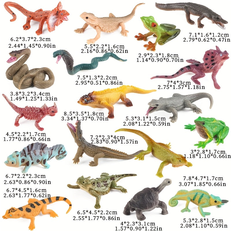18pcs Colorful Reptile Action Figures - Chameleon, Frog, Lizard, Snake Models