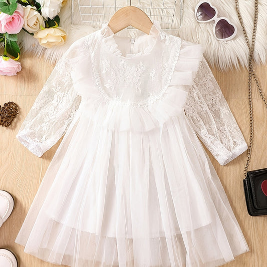 Lace Princess Dress For Toddler Girls Ruffle Collar Mesh Long Sleeve