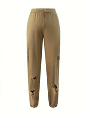  Solid Ripped Drawstring Waist Joggers With Pockets
