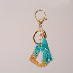 Resin Letter D Shape Keychain Pendant with Tassel Bag Purse Key Ring