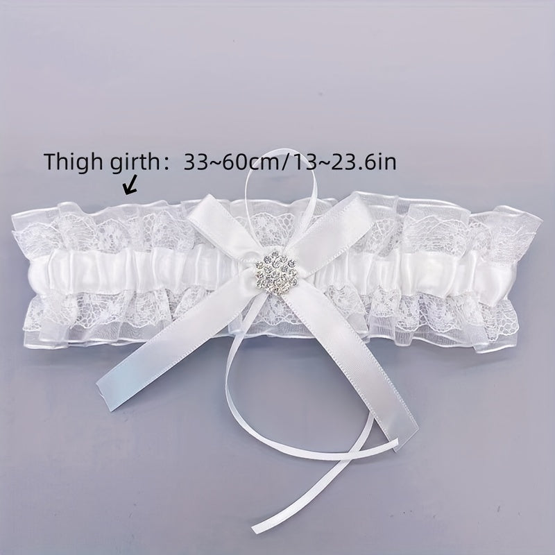 Glam Lace & Rhinestone Bridal Garter with Bow Wedding Accessory