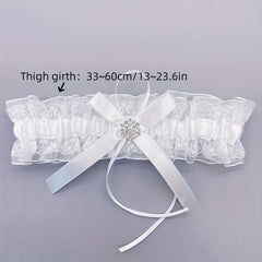 Glam Lace & Rhinestone Bridal Garter with Bow Wedding Accessory
