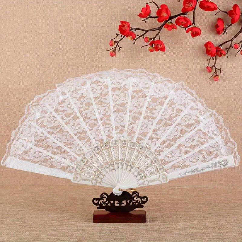 European Vintage Lace Fan Summer Orchid Fan