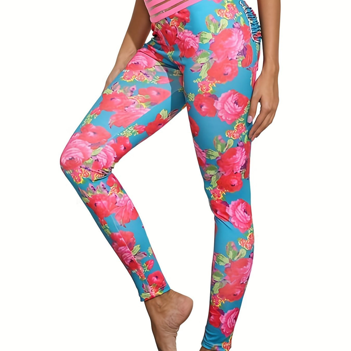 Boho Floral Print High Waist Leggings Casual Slim Workout Leggings