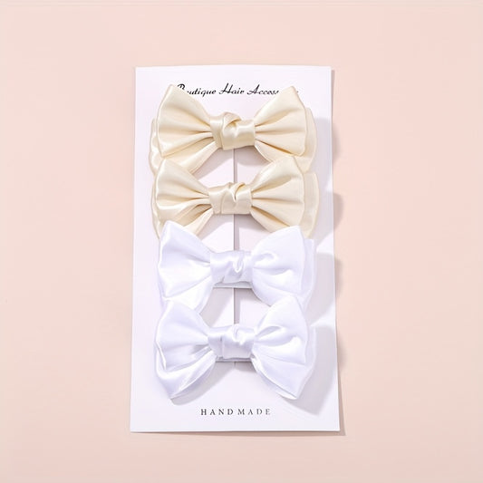 4pcs Handcraft Plain Bow Hair Clip Hair Accessories for Girls Baby Kids