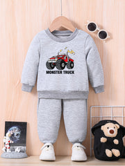 Baby Cartoon MONSTER TRUCK Outfit Long Sleeve Sweatshirt Trousers Set