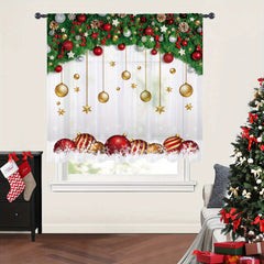 Golden Christmas Ball Printed Kitchen Curtain