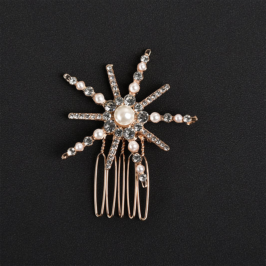 Sunflower Rhinestone Pearl Hair Comb Golden Hairpin Bridal Wedding Accessories