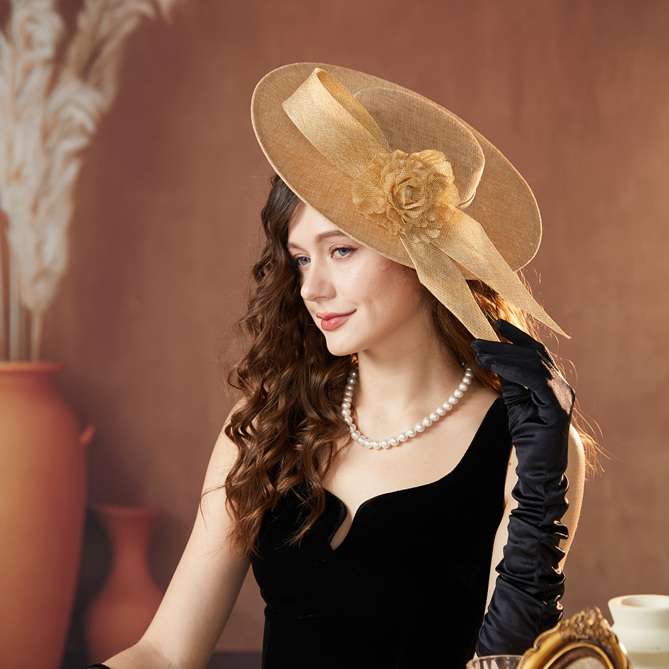 Royal Fascinator Hat with Floral Accent for Women Tea Parties Weddings
