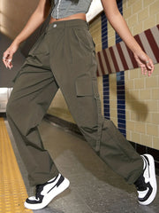 Women's Plus Solid Button Fly Cargo Trousers