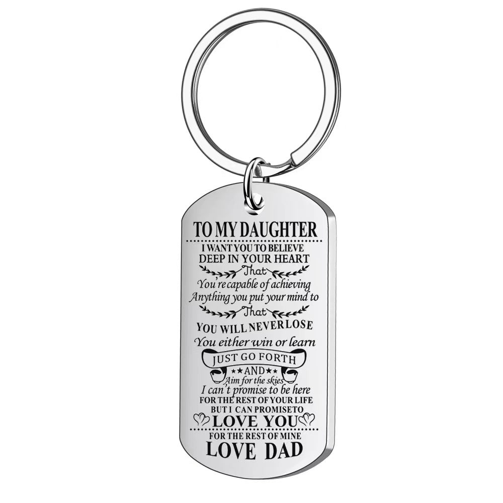 Stainless Steel Slogan Necklace Keychain Graduation Gift from Mom and Dad