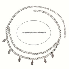 Fringe Double Layer Waist Chain Leaf Pendant Metal Belly Chain