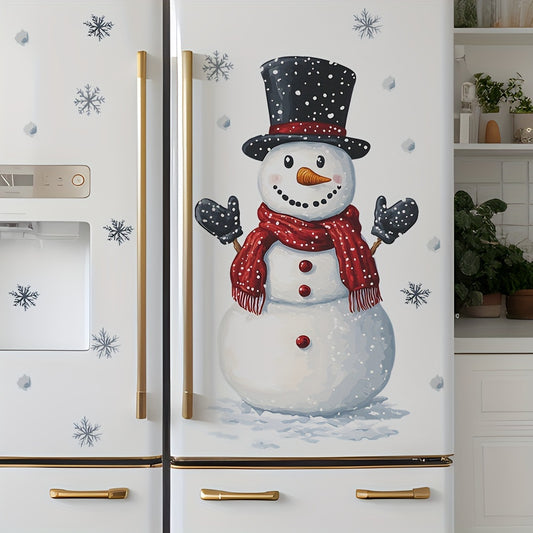Festive Snowman & Snowflakes Wall Sticker Removable Decal 39.88x59 Holiday Decor