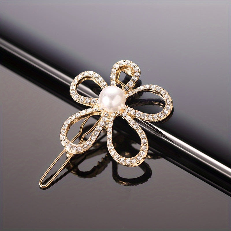 Rhinestone Flower Hair Clip Faux Pearl Side Clip Head Jewelry Hair Accessories