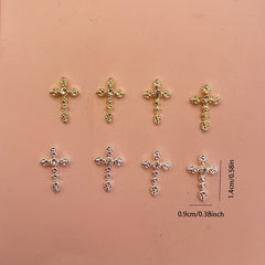 3D Cross Nail Charms with Pearl Gems and Rhinestones
