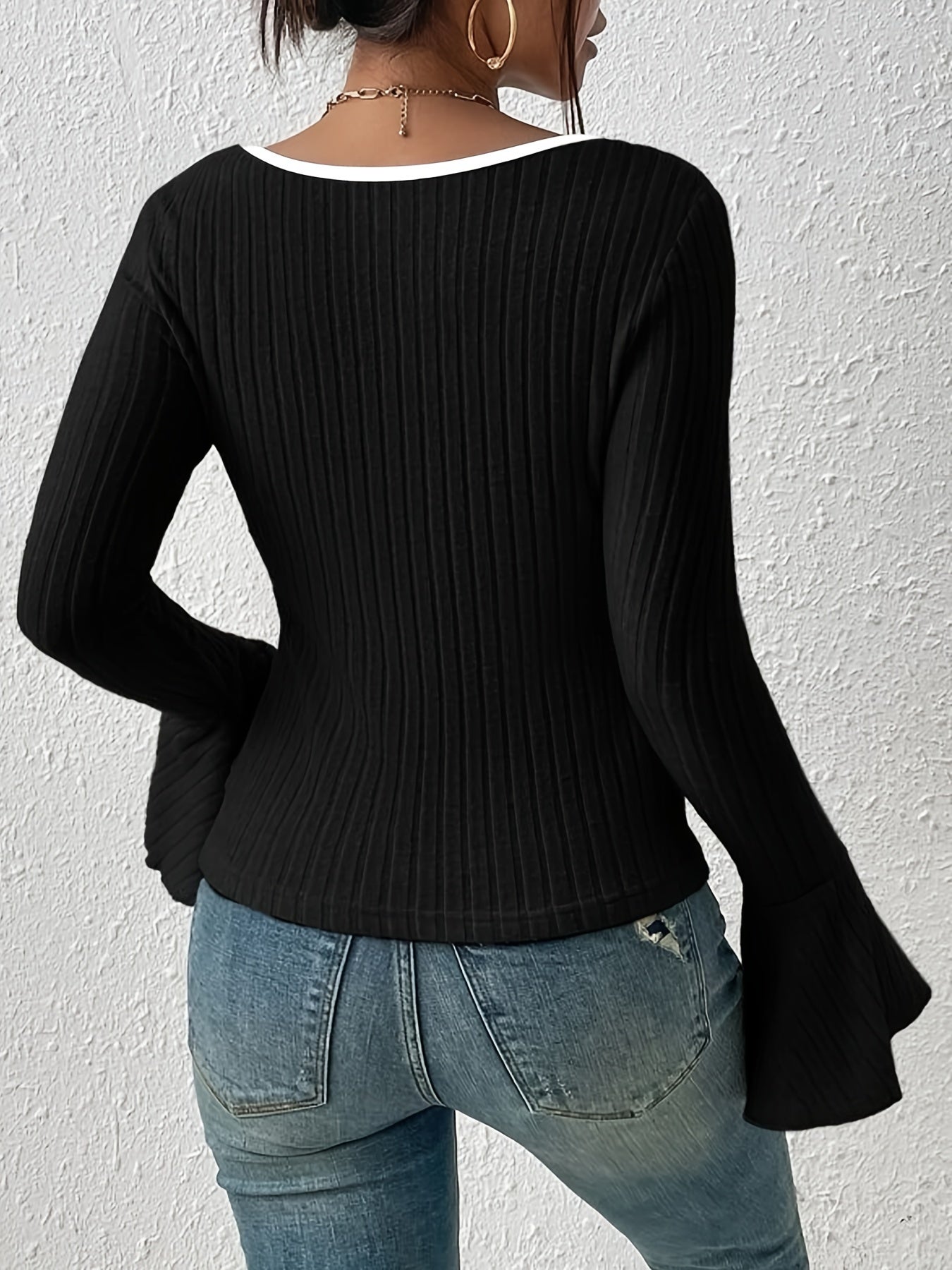  Flounce Sleeve Round Neck Top