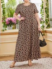  Retro Abaya Dress Women's Plus Leopard Print Maxi Summer Dress