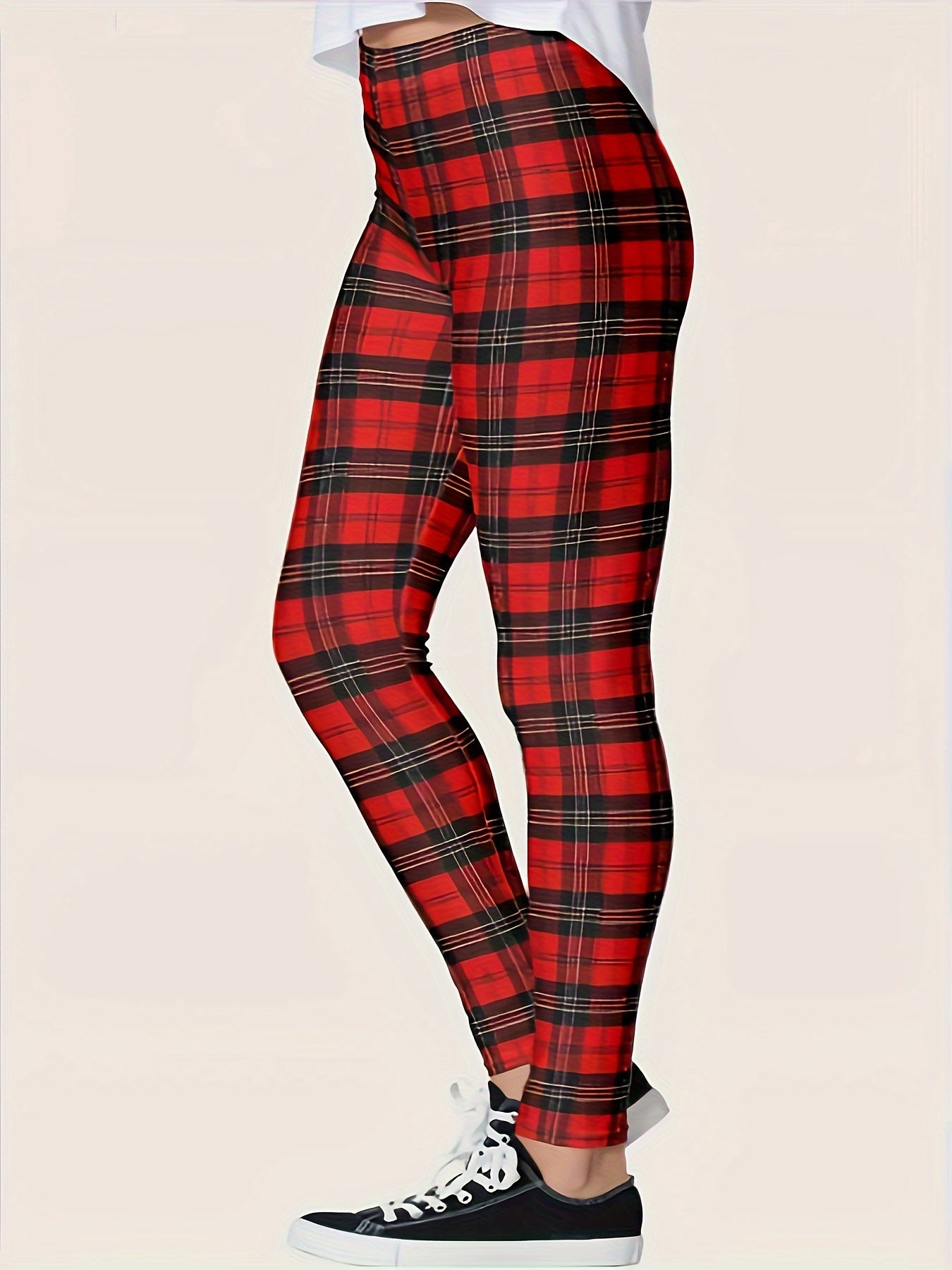  Plaid Print Stretch Skinny Leggings