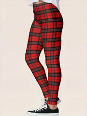  Plaid Print Stretch Skinny Leggings