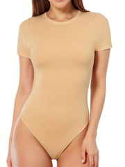 Solid Crew Neck Short Sleeve Bodysuit