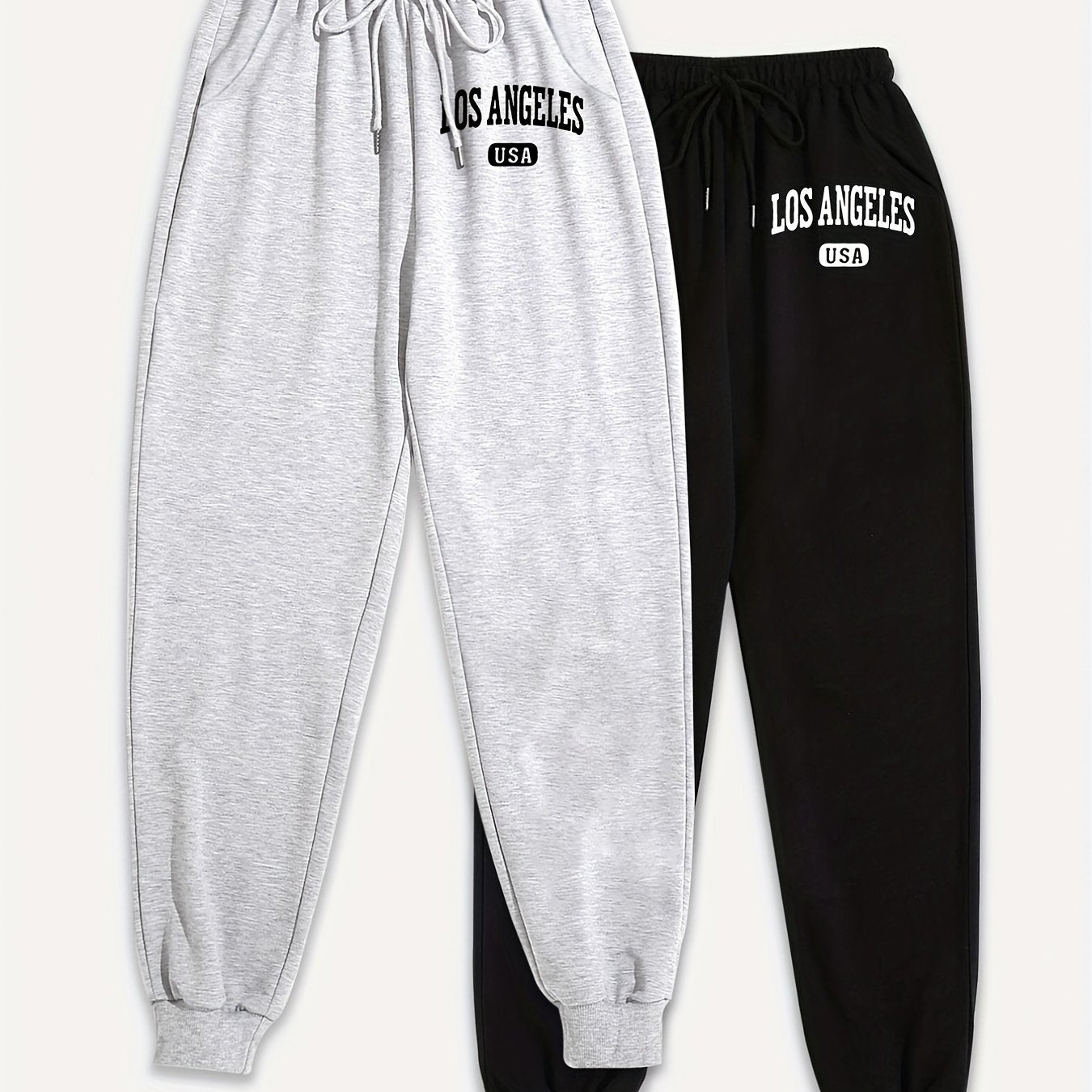 2 Pack Women's Plus City Name Print Sports Pants with Drawstring