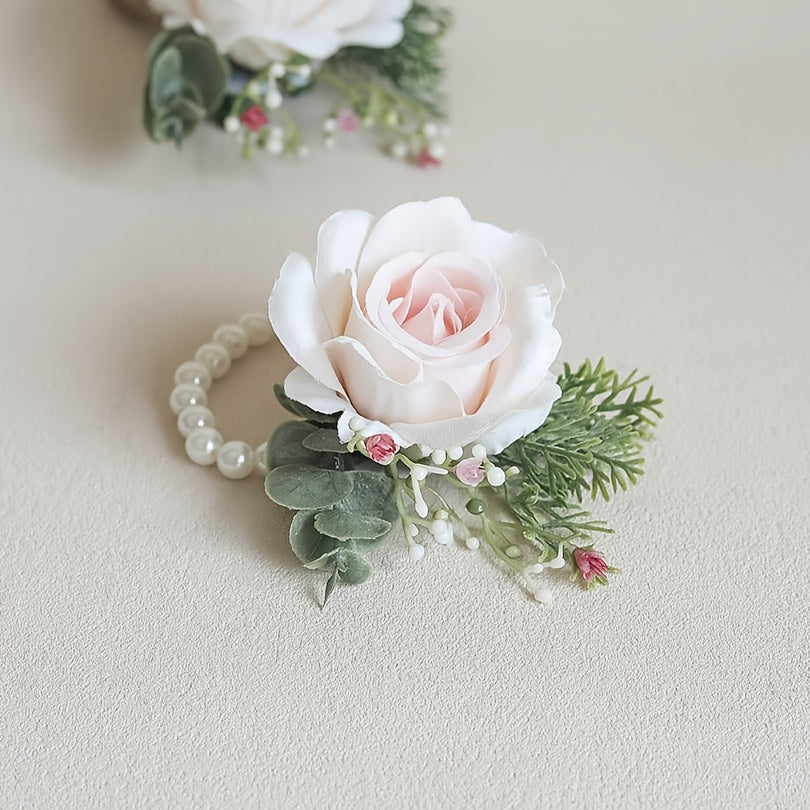 Artificial Rose Wrist Flowers & Men's Chest Flowers for Wedding Dance Party