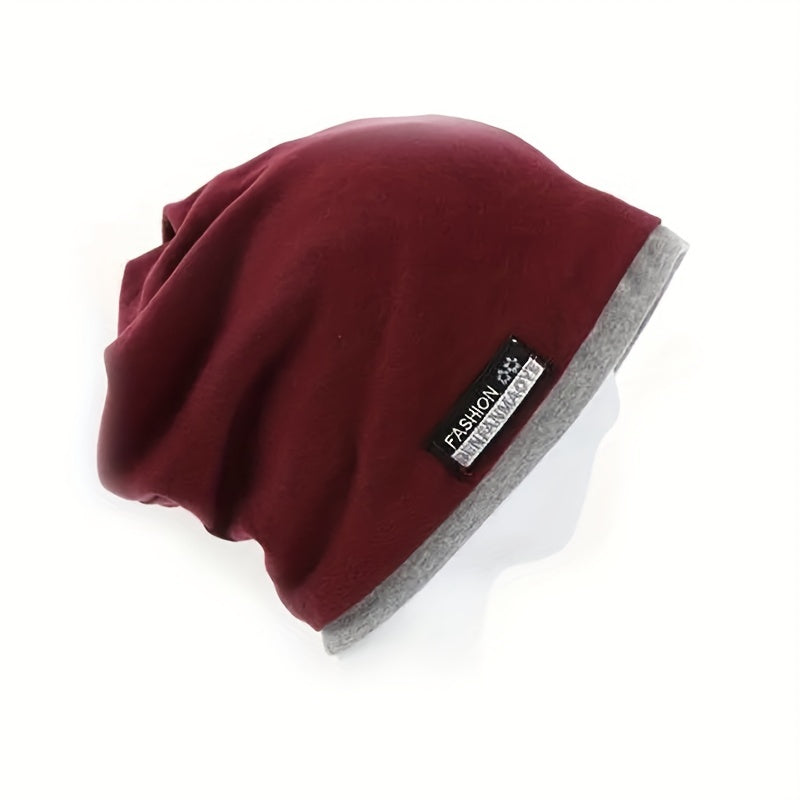 Double Layer Warm Beanie Cap Unisex Solid Elastic Skull Cap