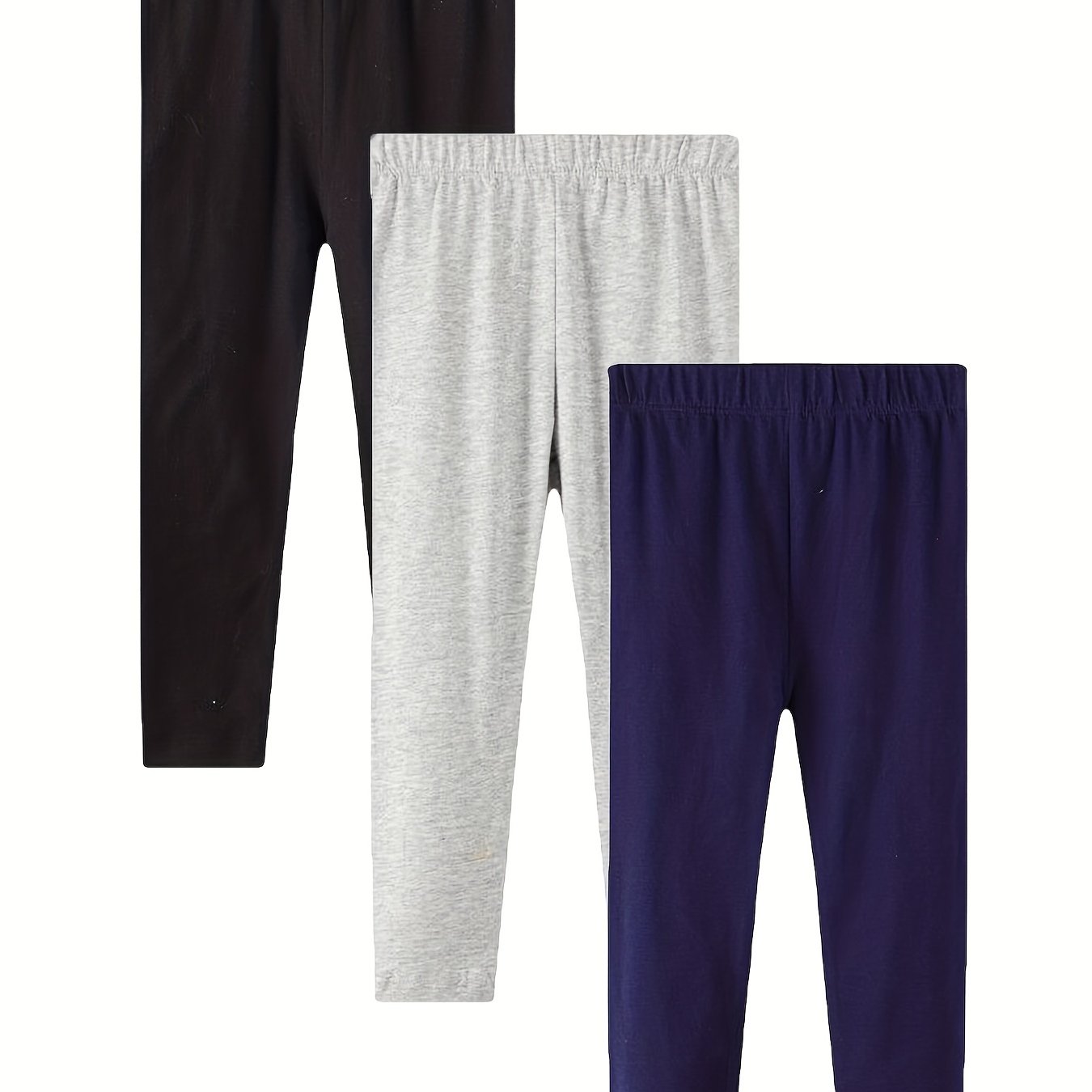 Girls 3pcs Solid Leggings Combo Set Cotton Stretch Tights Pants