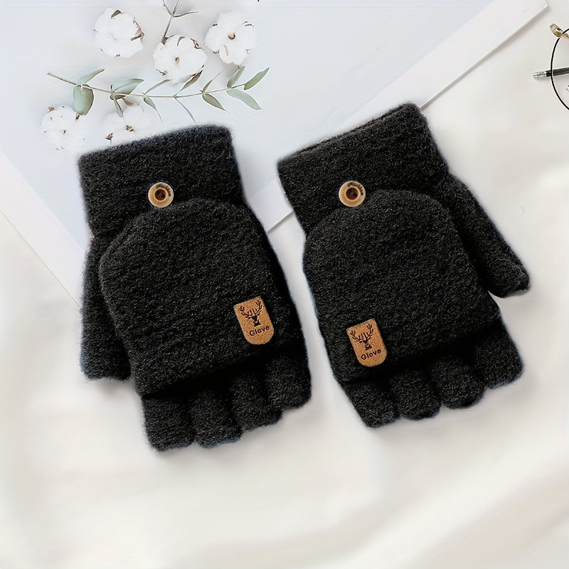 Men's Winter Windproof Gloves Half Finger Knitted Gloves