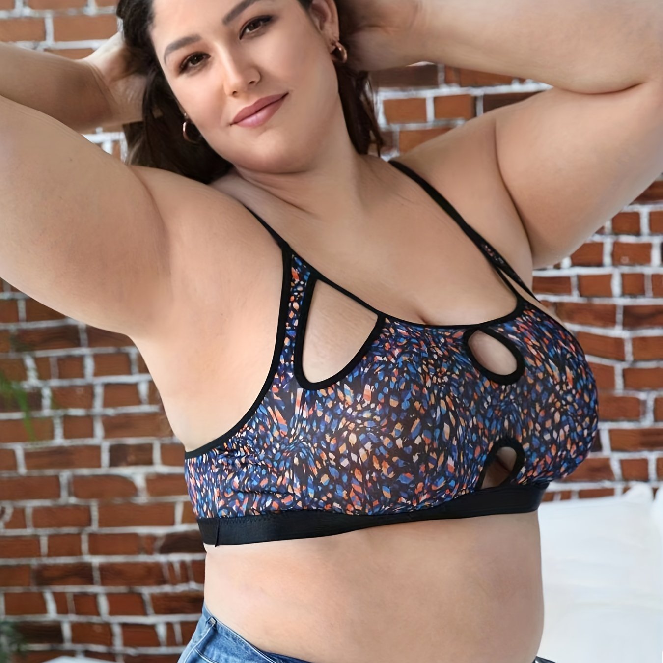  Abstract Print Cut Out Keyhole Bralette