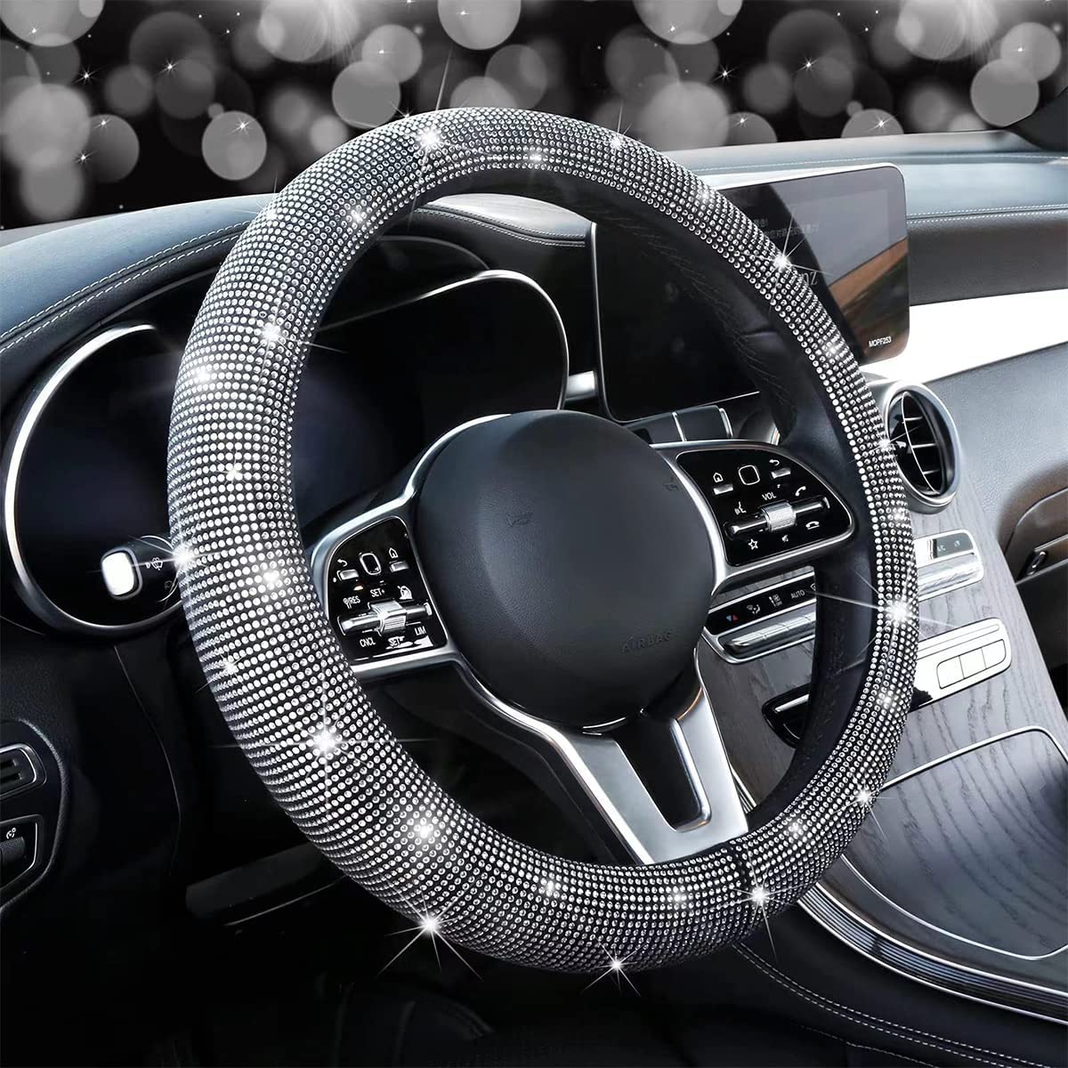 Crystal Diamond Steering Wheel Cover Safe Bling Car Accessory