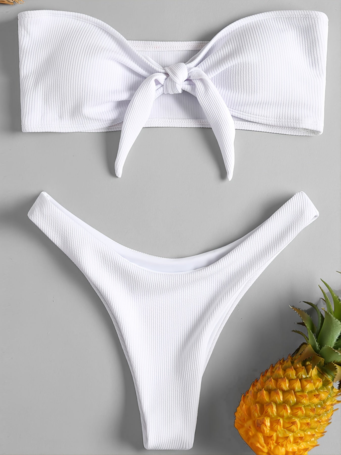 Bow Tie Front 2-Piece Swimsuit Textured Knit