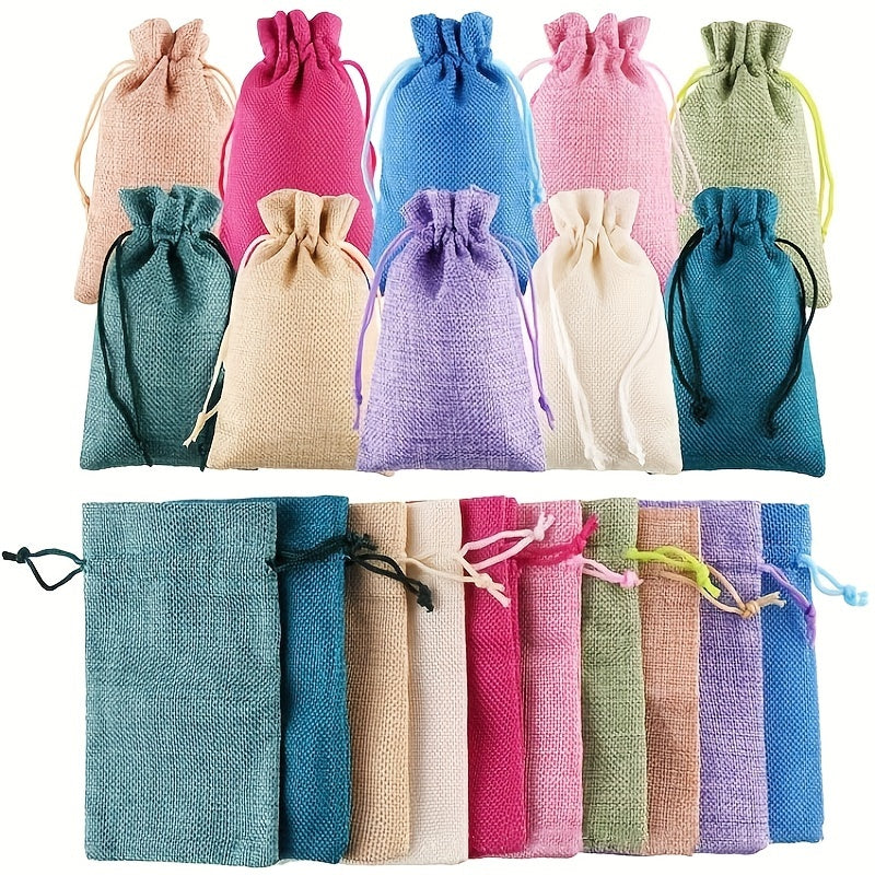 10pcs Drawstring Gift Bags in Mixed Colors for Christmas Party Favor Supplies