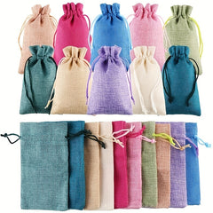 10pcs Drawstring Gift Bags in Mixed Colors for Christmas Party Favor Supplies
